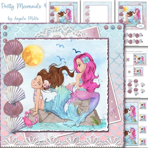 Pretty Mermaids 4: 7 x 7 Card Mini Kit, 6 Sheets