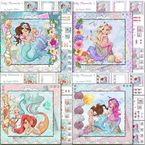Pretty Mermaids 1 to 4 Bumper Kit: 4 7x7 Cards, 24 Sheets