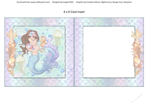 Pretty Mermaids 5: 6 x 6 Card Insert with Lilac/Aqua Ombre Background, Blank