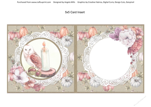 Hello Autumn 6: Owl & Candle 5 x 5 Card Insert with Autumn Harvest Taupe Background