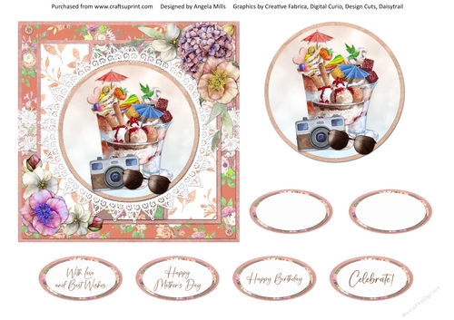 Summer Dreams 8: Ice Cream Sundaes/Sunglasses 6 x 6 Card Front with Topper and Sentiments