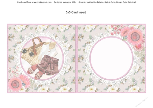 Summer Dreams 12: Beach Fashion 5 x 5 Card Insert with Ivory/White Floral Background