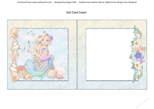 Pretty Mermaids 9: 5 x 5 Card Insert with Blue/Yellow Background, Blank