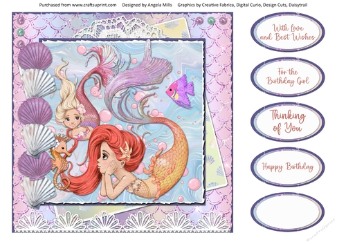 Pretty Mermaids 13 8 x 8 Card Front with Sentiments
