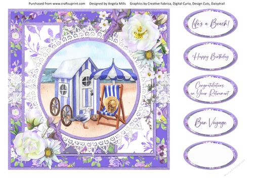 Summer Dreams 16: Beach Hut 8 x 8 Card Front with Sentiments