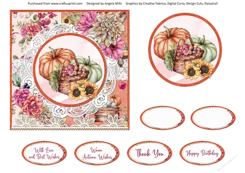 Hello Autumn 11: Autumn Harvest 6 x 6 Card Front with Topper and Sentiments