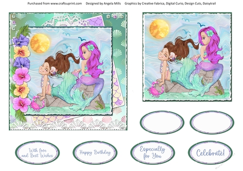 Pretty Mermaids 14 6 x 6 Card Front wiith Topper and Sentiments