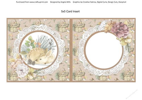 Hello Autumn 15: Forest Faun 5 x 5 Card Insert with Taupe Autumn Harvest Background