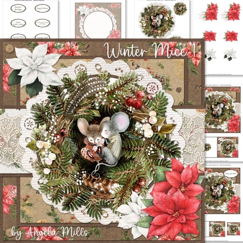 Winter Mice 1: Sleeping Mice/Wreath 7 x 7 Card Mini Kit, 6 Sheets