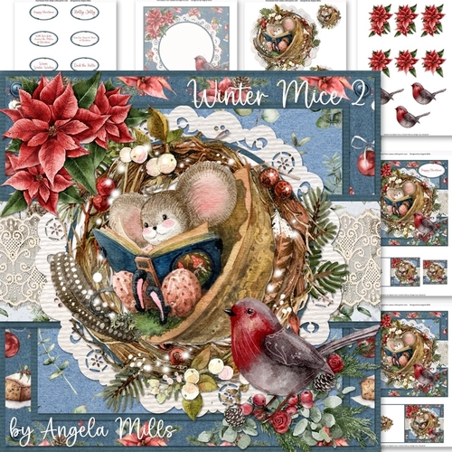 Winter Mice 2: Reading Mouse/Wreath 7 x 7 Card Mini Kit, 6 Sheets