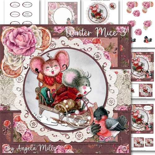 Winter Mice 3: Sledging Mice 7 x 7 Card Mini Kit, 6 Sheets