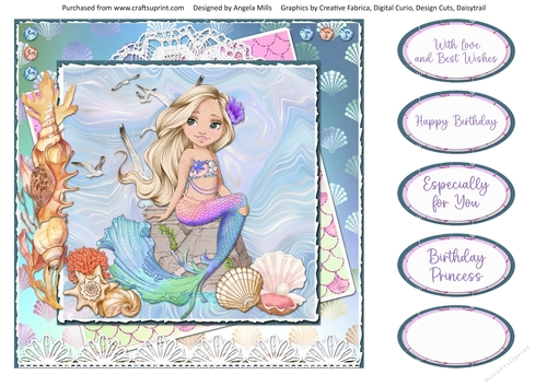 Pretty Mermaids 10 8 x 8 Card Front with Sentiments 
