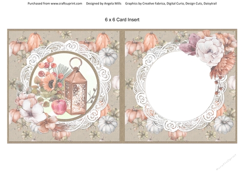 Hello Autumn 8: Lantern & Bouquet 6 x 6 Card Insert with Lace/Autumn Harvest Taupe Background