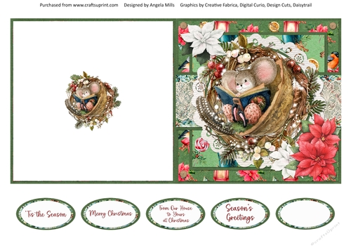 Winter Mice 9: Reading Mouse 5 x 5 Quick Cut & Fold Card with Sentiments