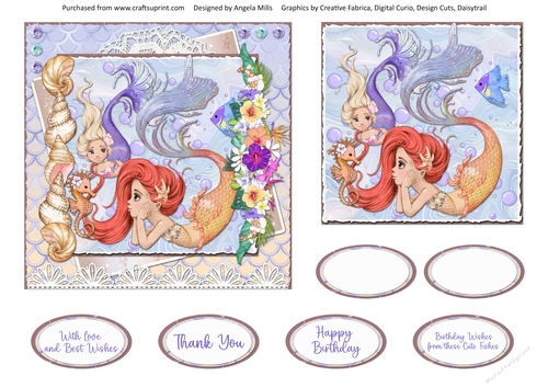 Pretty Mermaids 11 6 x 6 Card Front with Topper and Sentiments