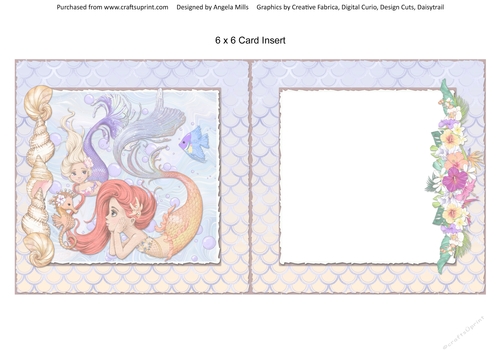 Pretty Mermaids 11 6 x 6 Card Insert with Peach/Lilac Mermaid Scales Background