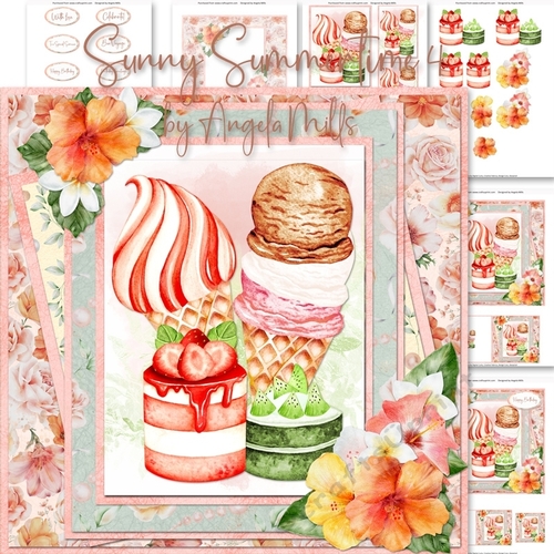 Sunny Summertime 4: Ice Cream & Fruit Desserts 7 x 7 Card Mini Kit, 6 Sheets