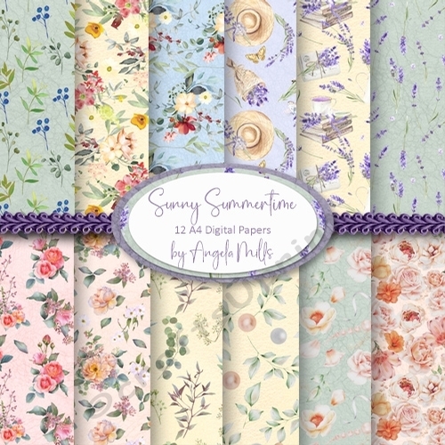 Sunny Summertime Paper Pack 12 x A4 Sheets Florals, Roses, Lavender