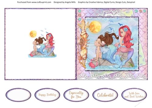 Pretty Mermaids 15 5 x 5 Quick Cut & Fold Card with Sentiments