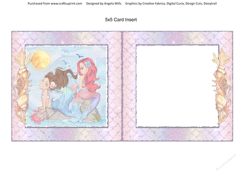 Pretty Mermaids 15 5 x 5 Card Insert with Rainbow Ombre Mermaid Scales Background, Blank