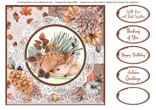 Hello Autumn 16: Forest Faun 8 x 8 Quick Card Front with Sentiments
