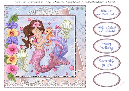 Pretty Mermaids 7 8 x 8 Quick Card Front with Sentiments