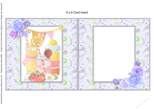 Sunny Summertime 5: Garden Party 6 x 6 Card Insert with Lilac/green Floral Background, Blank