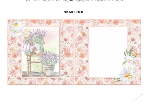 Sunny Summertime 9: Lavender Decor 5 x 5 Card Insert with Peach Floral Background, Blank