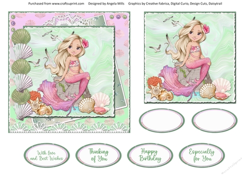 Pretty Mermaids 8 6 x 6 Card Front with Topper and Sentiments