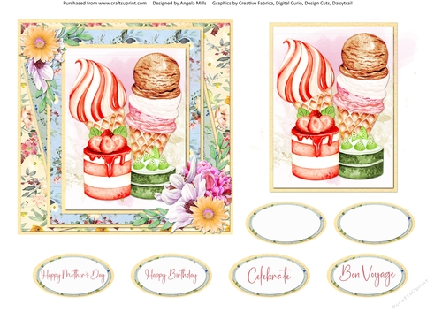 Sunny Summertime 14: Ice Cream & Cakes 6 x 6 Card Front with Topper and Sentments