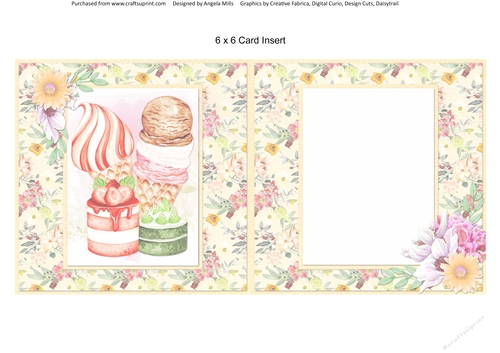 Sunny Summertime 14: Ice Cream & Cakes 6 x 6 Blank Card Insert with Yellow/Red Floral Background