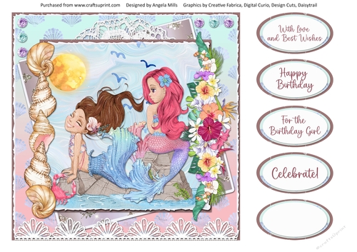 Pretty Mermaids 16 8 x 8 Quick Card Front with Sentiments
