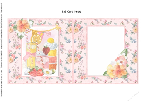 Sunny Summertime 6: Garden Party 5 x 5 Blank Card Insert with Pink Roses/Floral Background