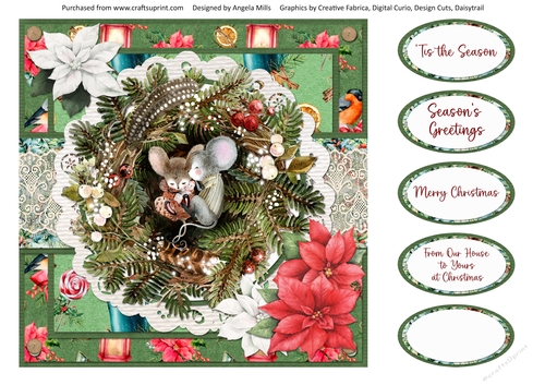 Winter Mice 7: Sleeping Mice/Wreath 8 x 8 Quick Card Front with Sentiments