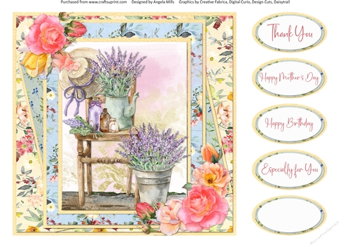 Sunny Summertime 10: Lavender Decor 8 x 8 Quick Card Front with Sentiments