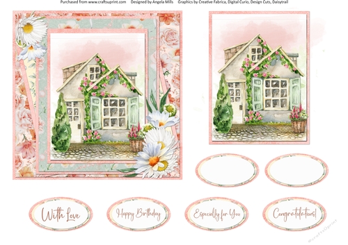 Sunny Summertime 11: Summer Cottage 6 x 6 Card Front with Topper and Sentiments