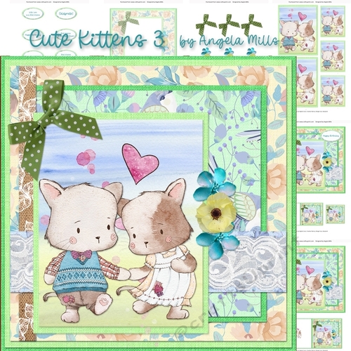 Cute Kittens 3: Cute Couple 7 x 7 Card Mini Kit, 6 Sheets