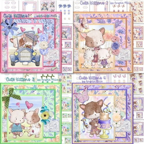 Cute Kittens 1 to 4 Bumper Kit: 4 7x7 Cards, 24 Sheets