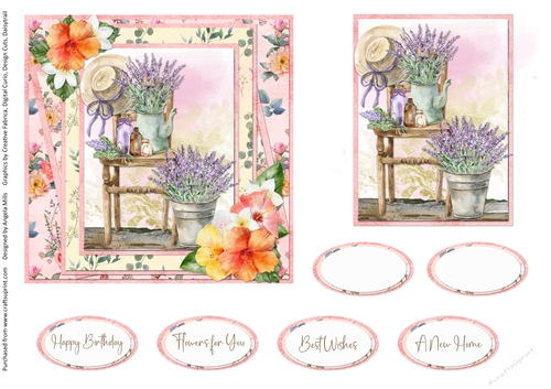 Sunny Summertime 8: Lavender Decor 6 x 6 Card Front with Topper and Sentiments
