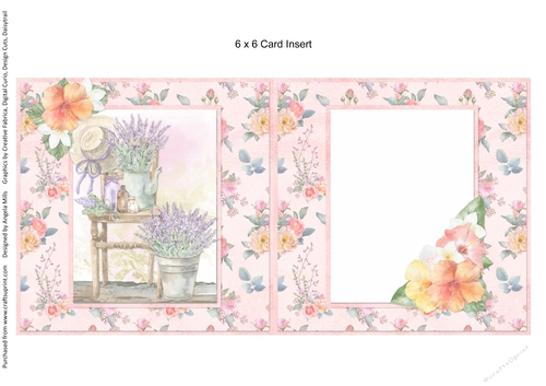 Sunny Summertime 8: Lavender Decor 6 x 6 Card Insert with Pink Rose Floral Background, Blank
