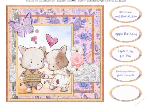 Cute Kittens 13: Cute Couple 8 x 8 Quick Card Front with Sentiments
