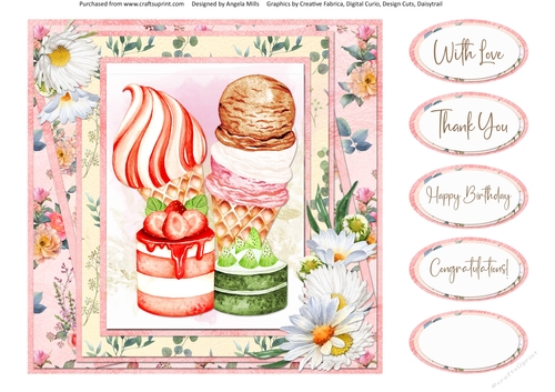 Sunny Summertime 16: Ice Cream & Cake 8 x 8 Quick Card Front with Sentiments