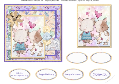 Cute Kittens 11: Cute Couple 6 x 6 Card Front with Topper and Sentiments