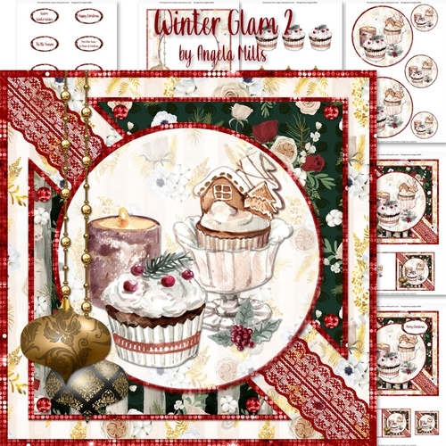 Winter Glam 2: Candle, Treats & Baubles 7 x 7 Card Mini-Kit, 6 Sheets