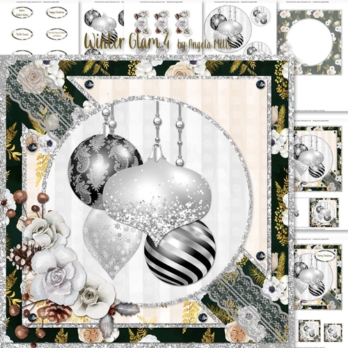 Winter Glam 4: Black & Silver Baubles 7 x 7 Card Mini-Kit, 7 Sheets