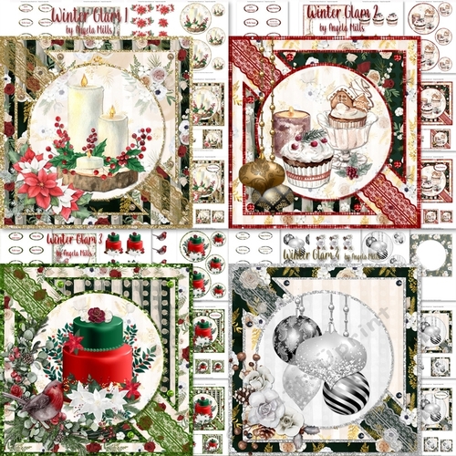 Winter Glam 1 to 4 Bumper Kit 4 7x7 Card Mini Kits, 26 Sheets