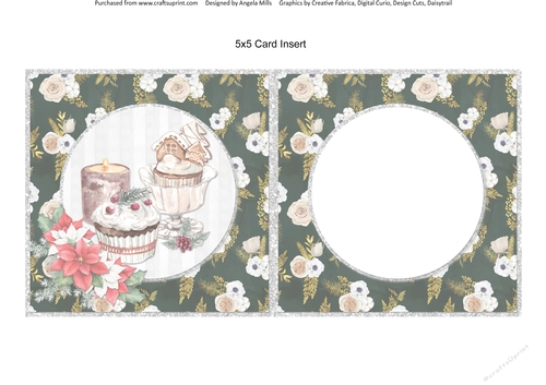 Winter Glam 9: Festive Treats 5 x 5 Card Insert with Black/White/Gold Floral Background, Blank