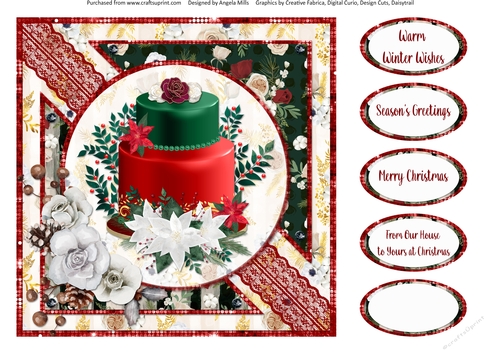 Winter Glam 13: Floral Christmas Cake 8 x 8 Card Front with Sentiments