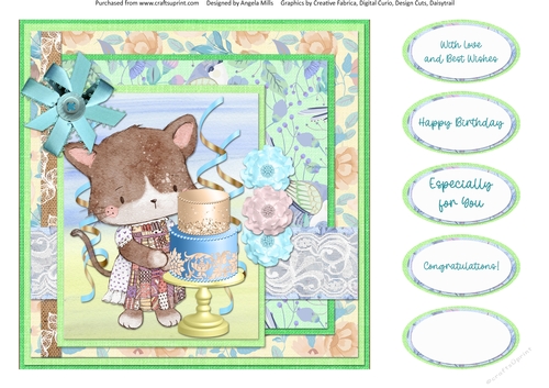 Cute Kittens 16: Celebration Cake 8 x 8 Quick Card Front with Sentiments