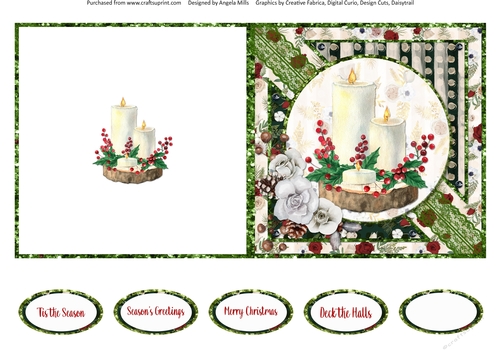 Winter Glam 6: Candles/Floral 5 x 5 Quick Cut & Fold Card with Sentiments, Green/Ivory